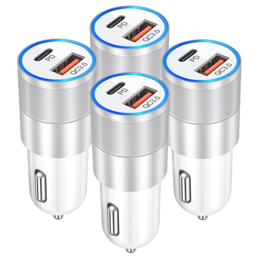 OKRAY 4-Pack USB-C Car Charger, 36W Dual Port Fast Charging Adapter (USB-C + USB-A) for iPhone 15/14/13/12 Pro Max, Samsung Galaxy S24/S23